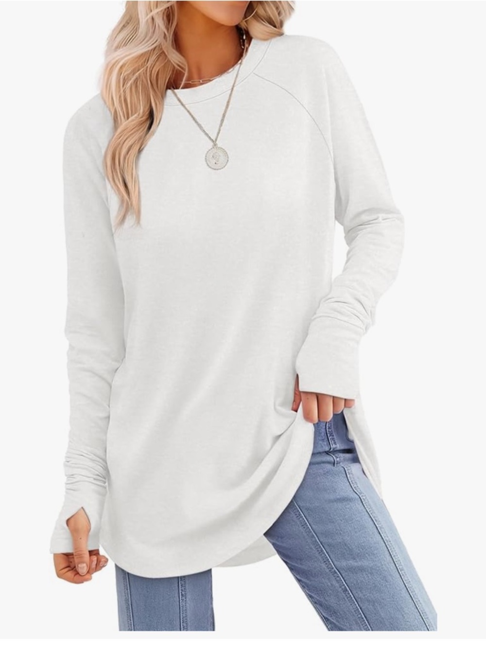 Women’s Long Sleeve oversized tunic Top - White